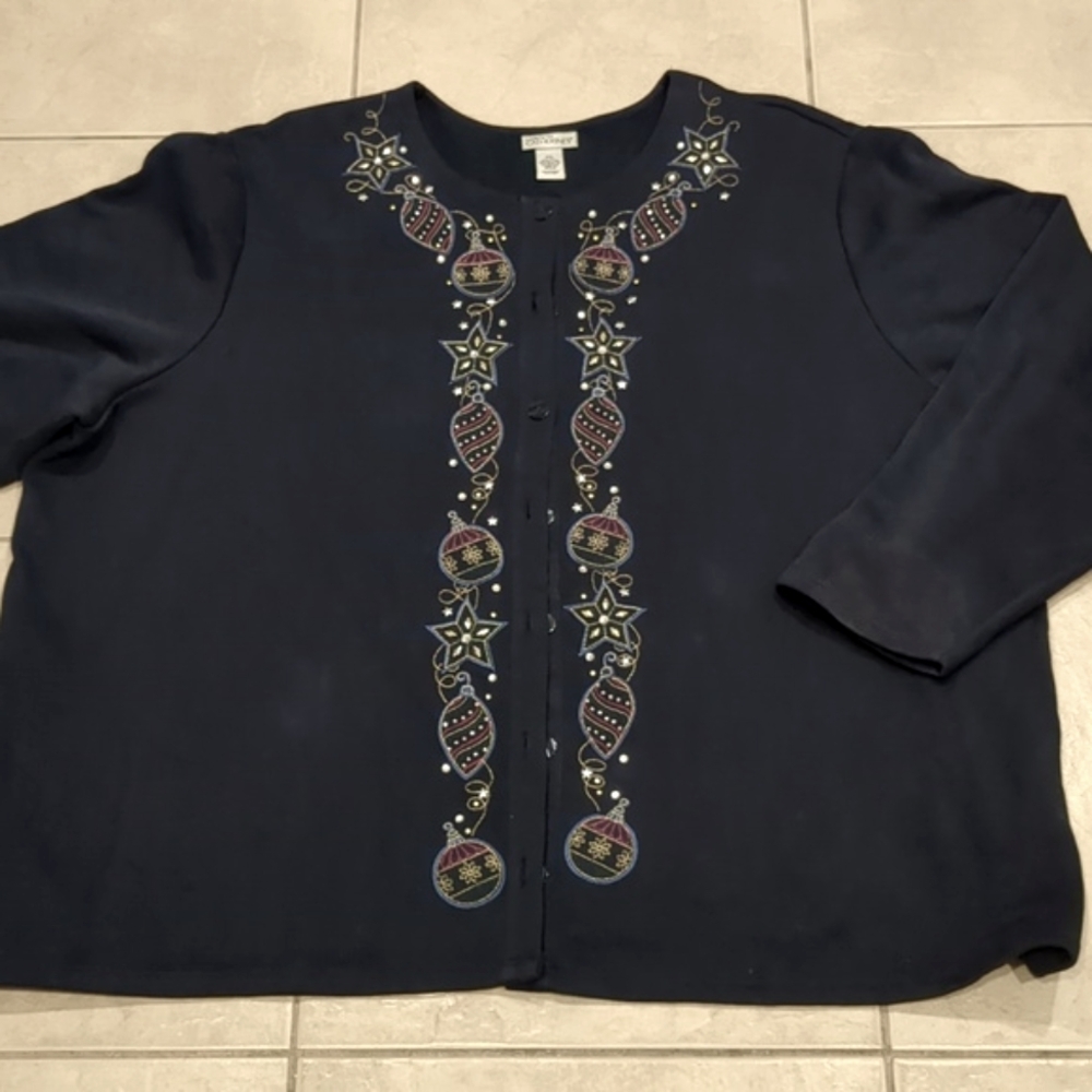 Catherine's Holiday Christmas Ornaments Fleece Cardigan Size 5X